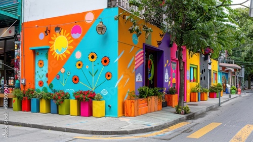 Colorful Street Art in Urban Neighborhood