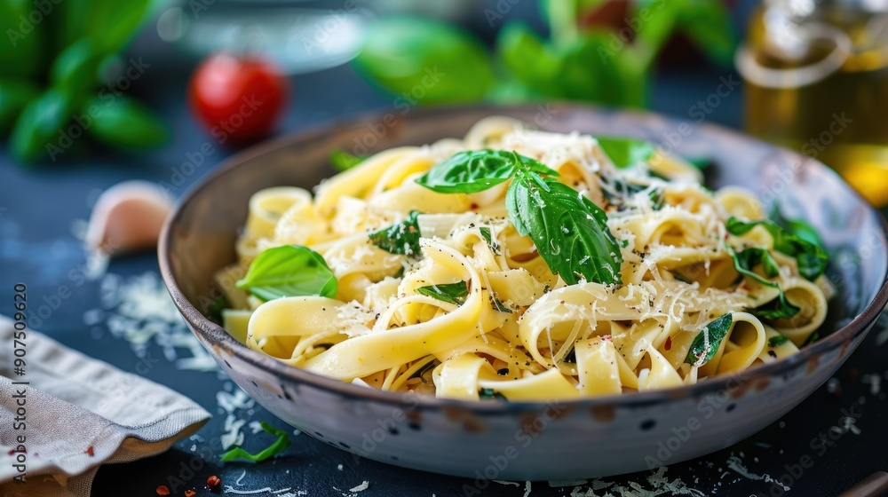 Delicious Fettuccine with Basil and Parmesan Cheese Delicious Fettuccine with Basil and Parmesan Cheese