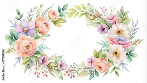 Whimsical Watercolor Floral Wreath  AI generated