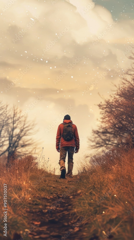 Man Walking on a Path in the Snow. Man Walking on a Path in the Snow.