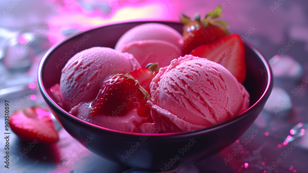 Creamy Strawberry Ice Cream in Bowl with Fresh Strawberries for Summer and Healthy Eating Themes
Creamy Strawberry Ice Cream in Bowl with Fresh Strawberries for Summer and Healthy Eating Themes