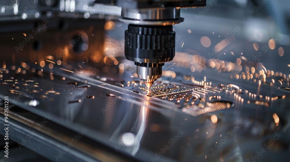 Close-up of a CNC machine cutting metal Close-up of a CNC machine cutting metal