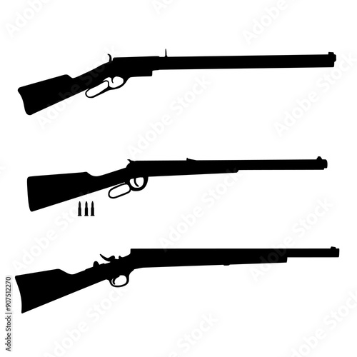 Western Rifle Silhouette Set Vector Art Illustration