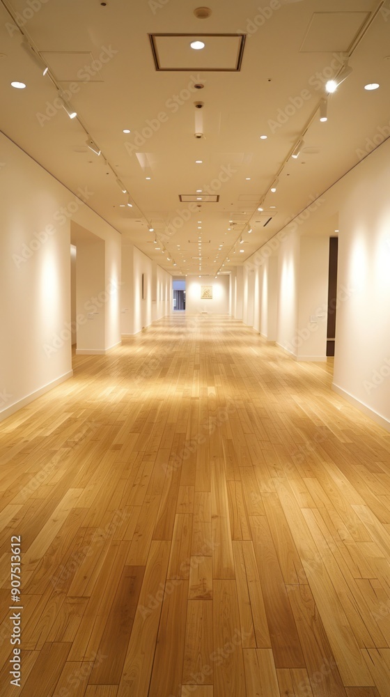 Fototapeta premium Empty gallery hallway with wood floor.
