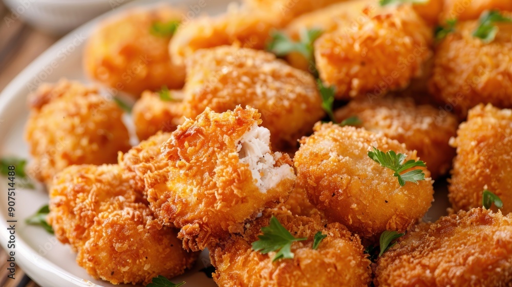 Crispy Chicken Nuggets on a White Plate Crispy Chicken Nuggets on a White Plate