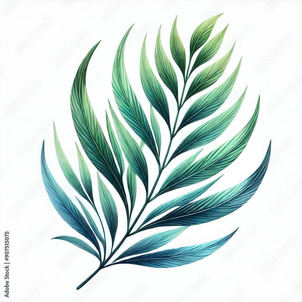Obraz premium A willow leaf with a slender shape in the watercolor style. 