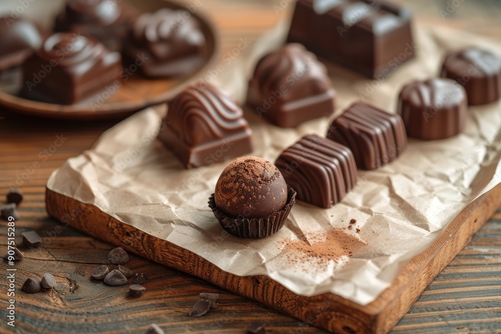 Delicious Chocolate Truffles on Rustic Wooden Background. Delicious Chocolate Truffles on Rustic Wooden Background.