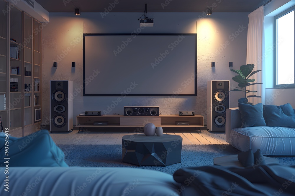 Modern Home Theater Room with Projector and Surround Sound Modern Home Theater Room with Projector and Surround Sound