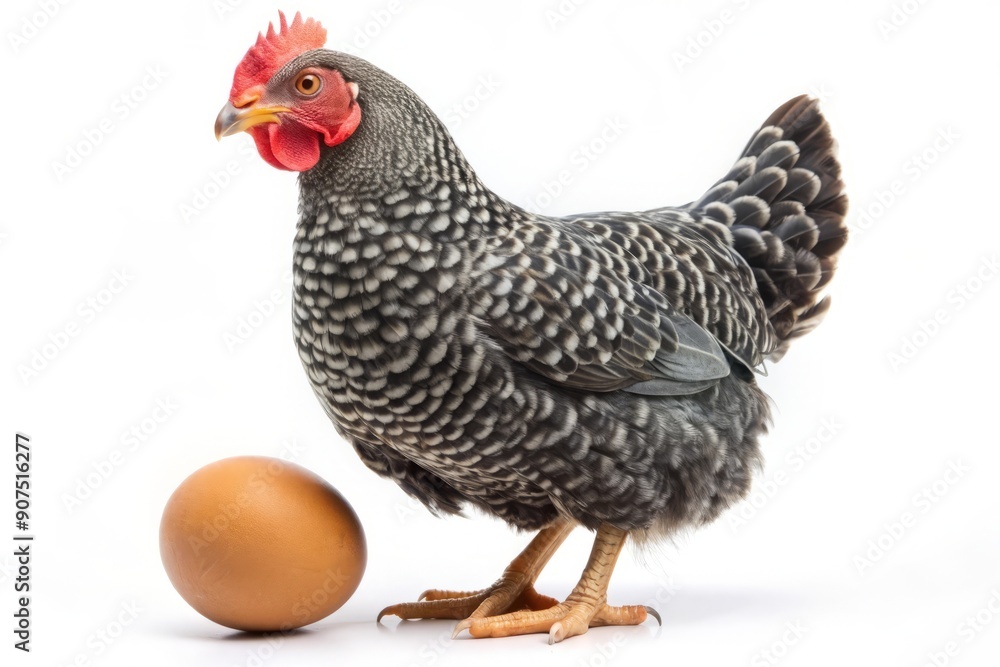 Fototapeta premium Hen and Egg Isolated on White Background.