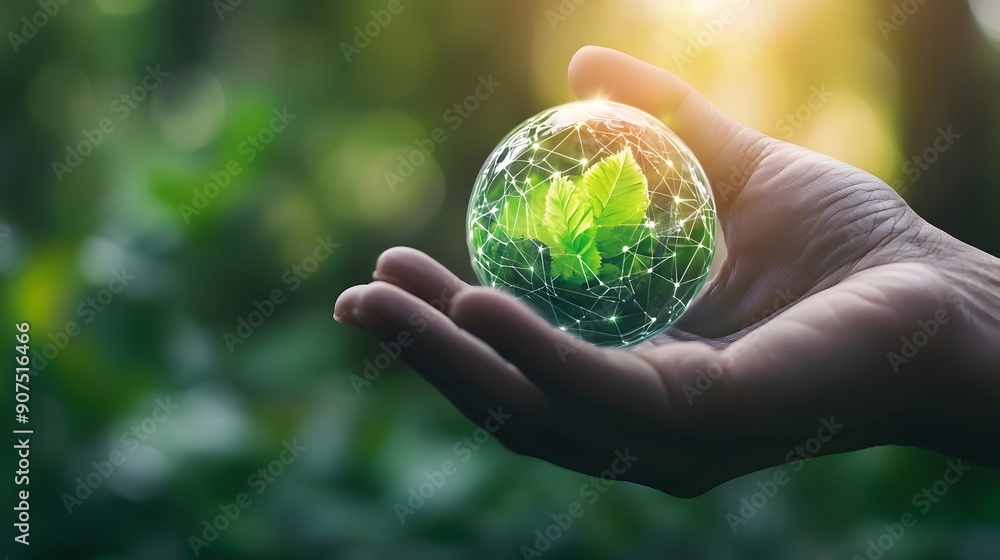 Hand Holding Digital Globe Symbolizing Sustainable Green Finance and Eco-Friendly Investment Opportunities Hand Holding Digital Globe Symbolizing Sustainable Green Finance and Eco-Friendly Investment Opportunities
