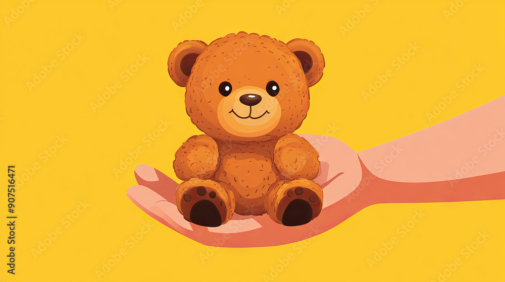 Teddy bear in a hand on a yellow background. Vector illustration for web store. Teddy bear in a hand on a yellow background. Vector illustration for web store.