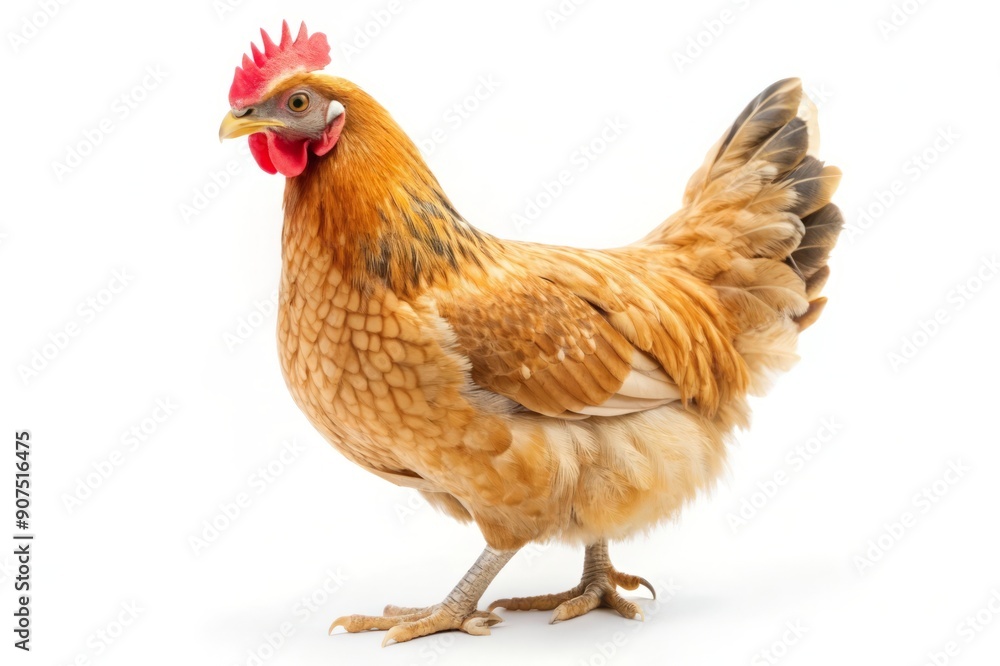Fototapeta premium Brown hen isolated on white background.