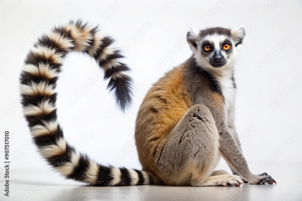Fototapeta premium Ring-tailed Lemur Sitting on a White Background.