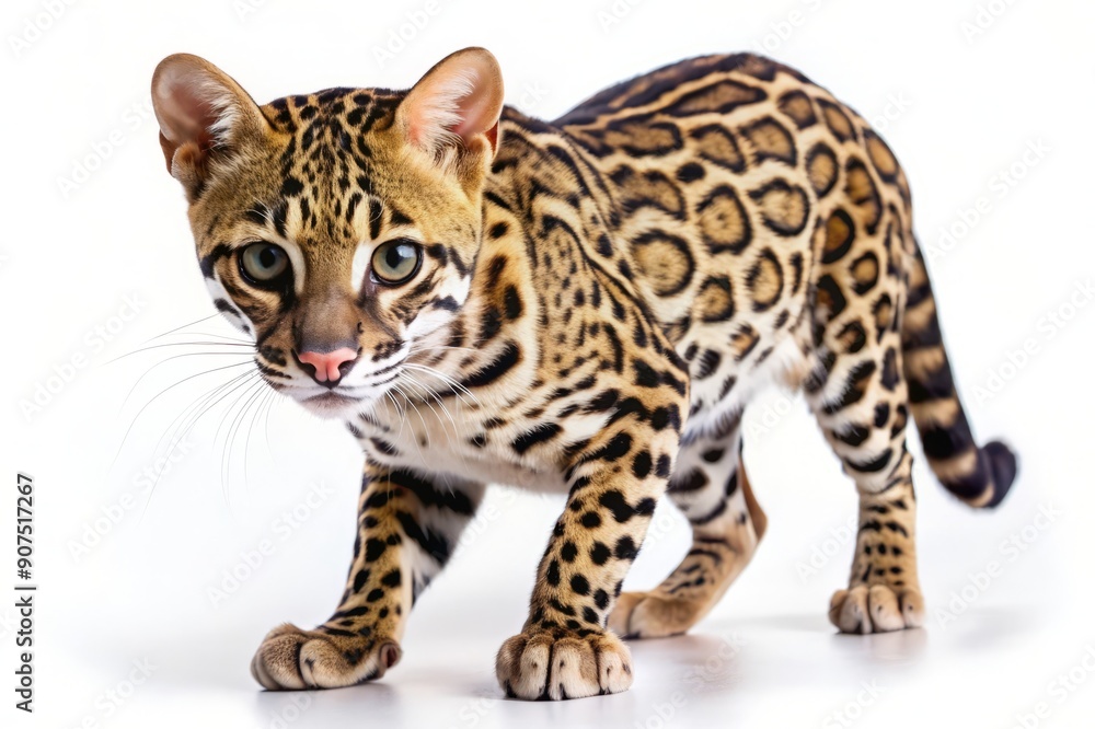 Fototapeta premium Bengal Cat with Spotted Fur and Green Eyes.