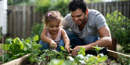 Wallpaper Mural A man and a little girl are planting vegetables in a garden Torontodigital.ca