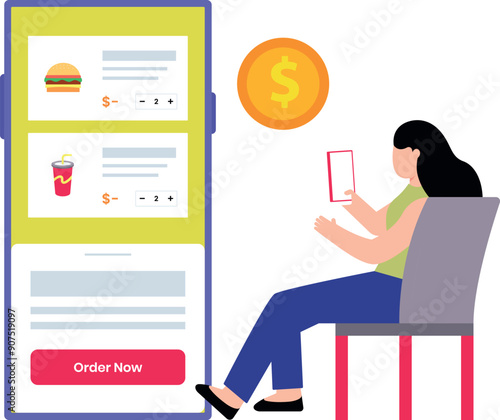 Girl is ordering food online.