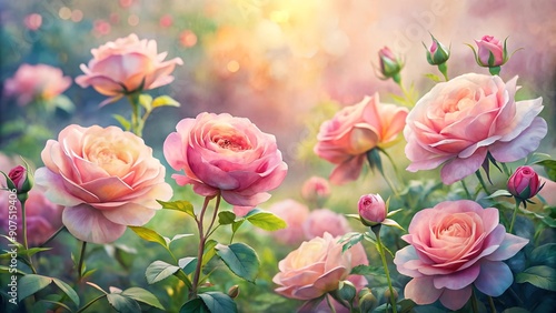 A Symphony of Pink: A Watercolor Painting of a Pink Rose Garden  AI generated