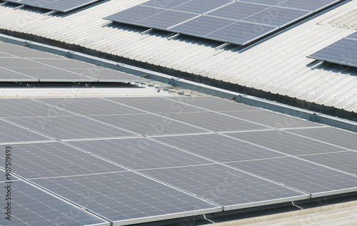 Solar rooftop on-grid system for green building. photo