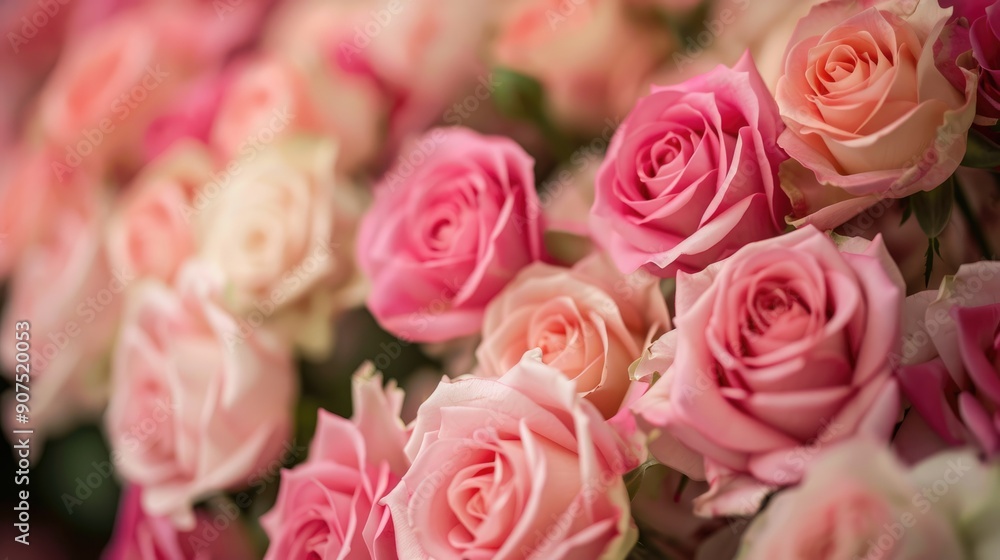 Close-up of a bouquet of pink roses, showcasing their soft petals and delicate fragrance Close-up of a bouquet of pink roses, showcasing their soft petals and delicate fragrance