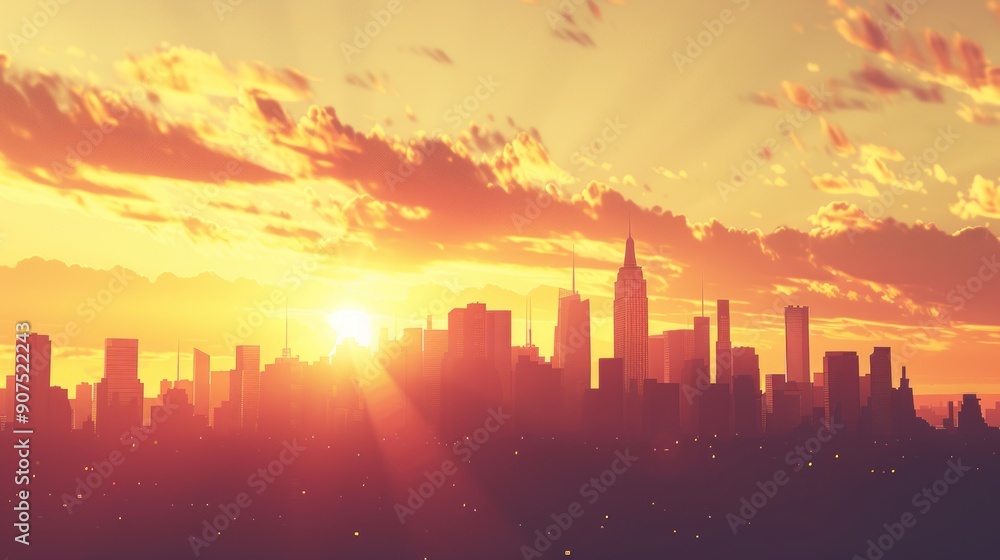 Sunset over a Modern City Skyline. Sunset over a Modern City Skyline.