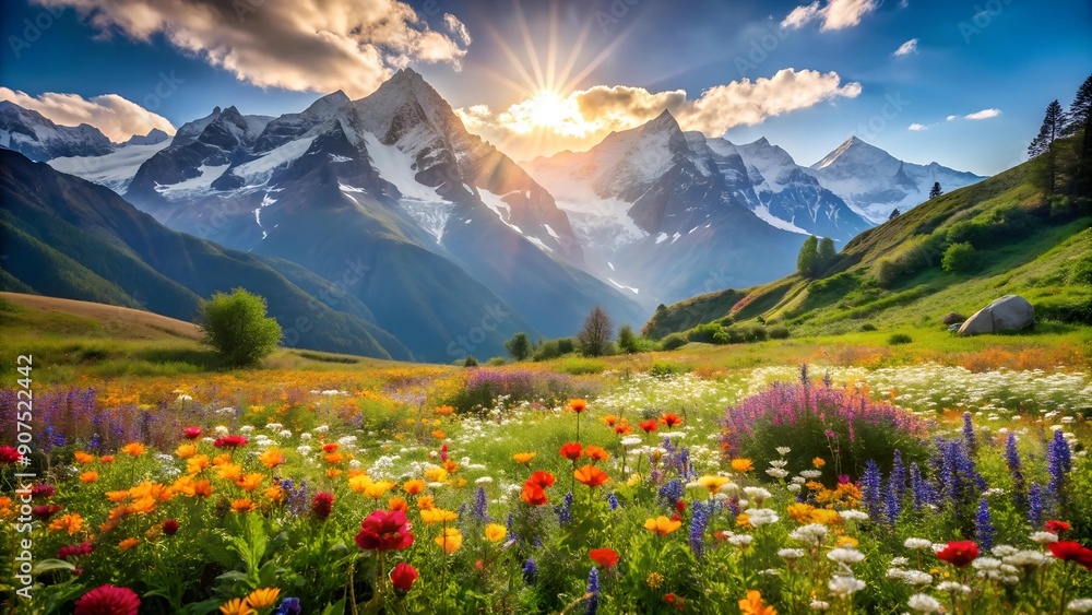 Sunlit Meadow in the Himalayas generative AI Sunlit Meadow in the Himalayas generative AI