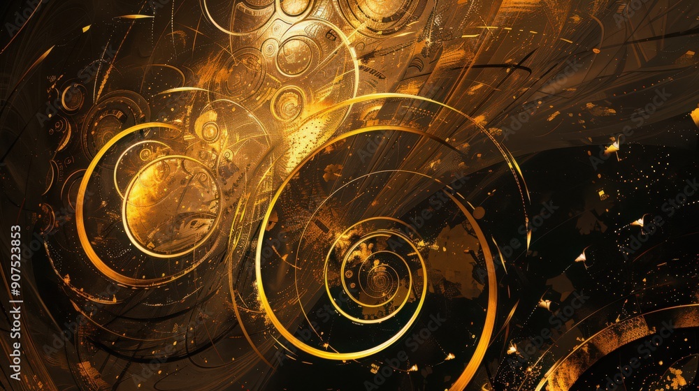 Abstract golden rings and circles in a dynamic pattern, enhancing visual interest in digital art and graphics Abstract golden rings and circles in a dynamic pattern, enhancing visual interest in digital art and graphics