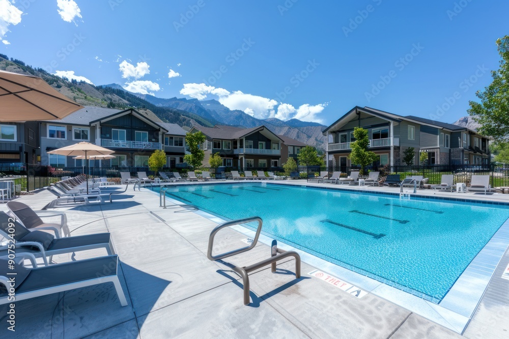 Fototapeta premium Outdoor Swimming Pool with Mountain View