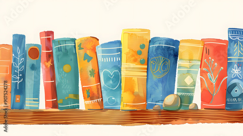 children's books lie on a bookshelf. banner isolated on white background, space for captions, png photo