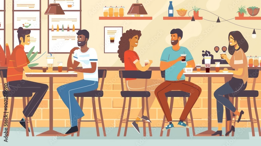 Friends enjoying drinks and conversation at a cafe. Friends enjoying drinks and conversation at a cafe.