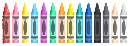 Fourteen Color Crayons Set - School Supplies Vector Art 