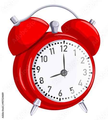 Red Vintage Alarm Clock Vector Illustration 