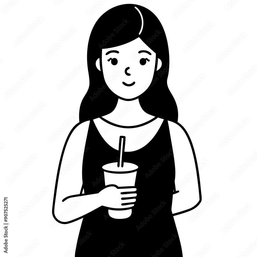 Girl holding a smoothie or juice, looking refreshed Girl holding a smoothie or juice, looking refreshed