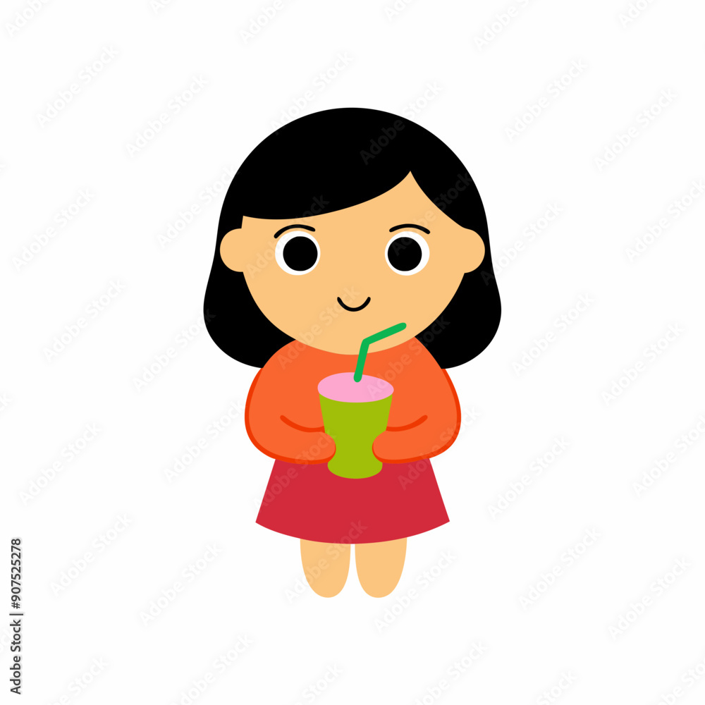 Girl holding a smoothie or juice, looking refreshed Girl holding a smoothie or juice, looking refreshed