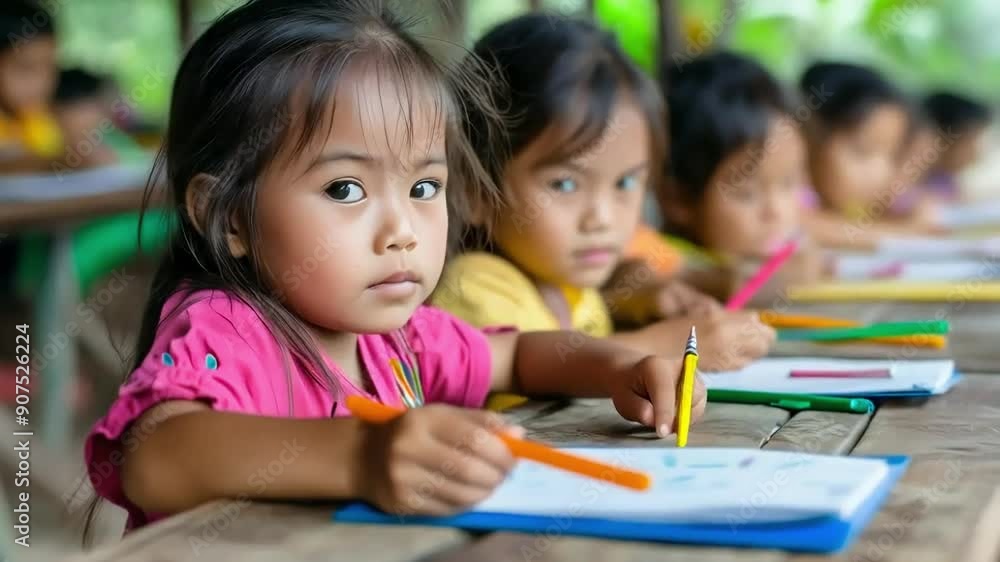 Children Focused on Schoolwork in Classroom Children Focused on Schoolwork in Classroom