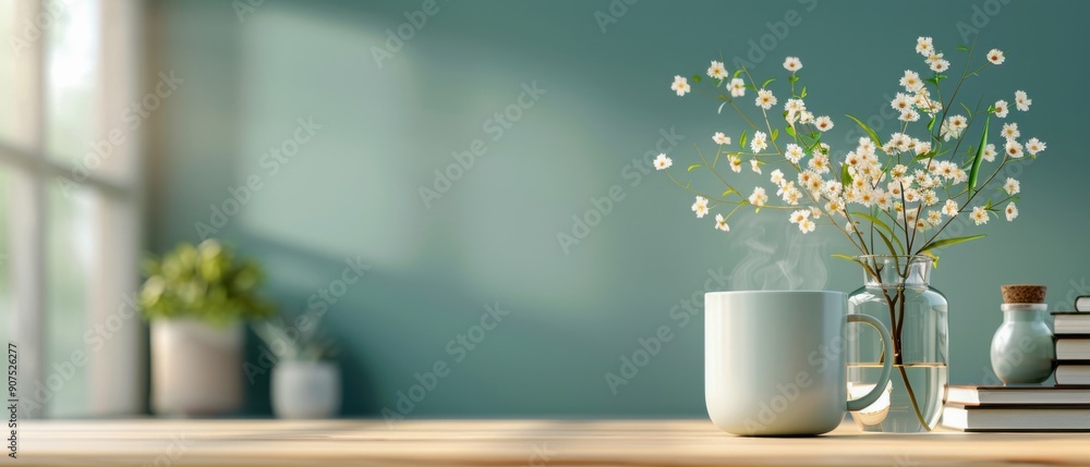 Minimalist Home Decor with White Flowers and Green Wall Minimalist Home Decor with White Flowers and Green Wall