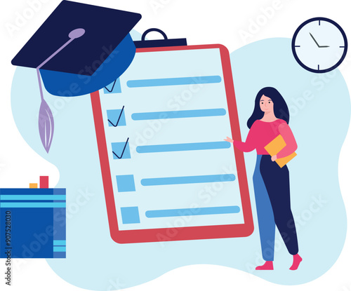 The girl is working on a checklist.