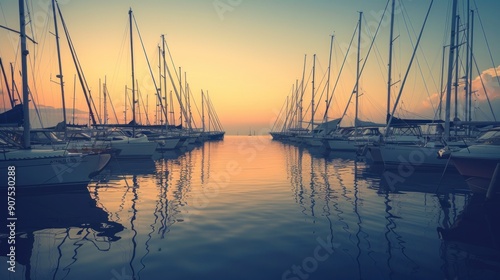 Sailboats at Sunset in Calm Water. © Iswanto