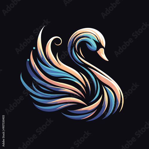 Elegant Swan - Flowing lines, royal color palette vector logo illustration or silhouette Adobe Illustrator Artwork