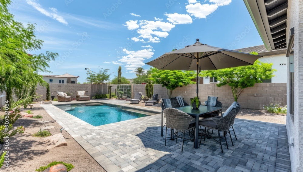 Modern Backyard Oasis with Patio and Swimming Pool Modern Backyard Oasis with Patio and Swimming Pool