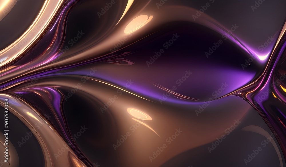 Obraz premium Holographic background with dark brown purple. Iridescent holographic foil, metallic texture, ultraviolet wavy wallpaper, fluid ripples, liquid metal surface, esoteric aura spectrum.