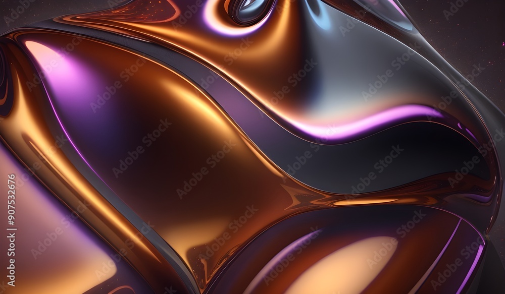 Obraz premium Holographic background with dark brown purple. Iridescent holographic foil, metallic texture, ultraviolet wavy wallpaper, fluid ripples, liquid metal surface, esoteric aura spectrum.