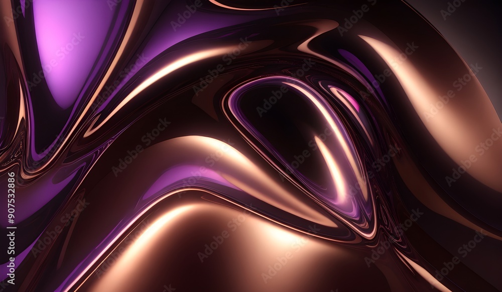 Obraz premium Holographic background with dark brown purple. Iridescent holographic foil, metallic texture, ultraviolet wavy wallpaper, fluid ripples, liquid metal surface, esoteric aura spectrum.