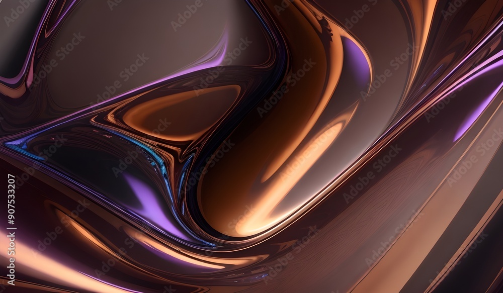 Obraz premium Holographic background with dark brown purple. Iridescent holographic foil, metallic texture, ultraviolet wavy wallpaper, fluid ripples, liquid metal surface, esoteric aura spectrum.