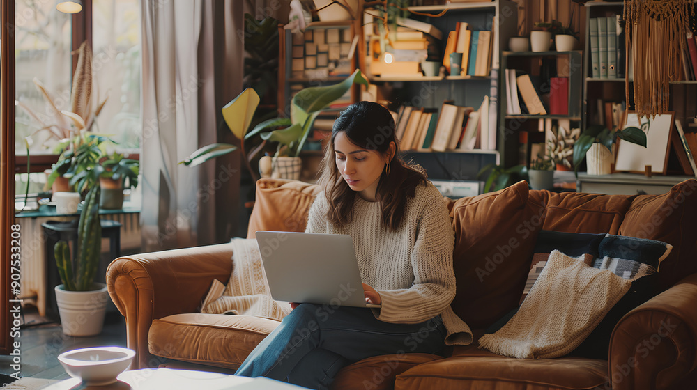 Fototapeta premium person sitting and holding a laptop