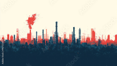 Wallpaper Mural A city skyline with a red cloud in the background. The sky is blue and white Torontodigital.ca