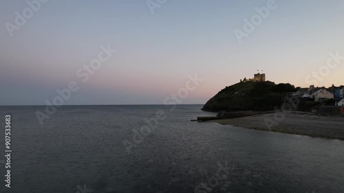 Aerial video over Castell Cricieth near Criccieth Beach Criccieth UK photo