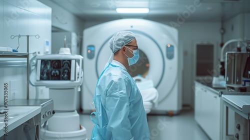 Wallpaper Mural A male doctor in medical is looking at an Xray film of the chest from which he sees something Torontodigital.ca