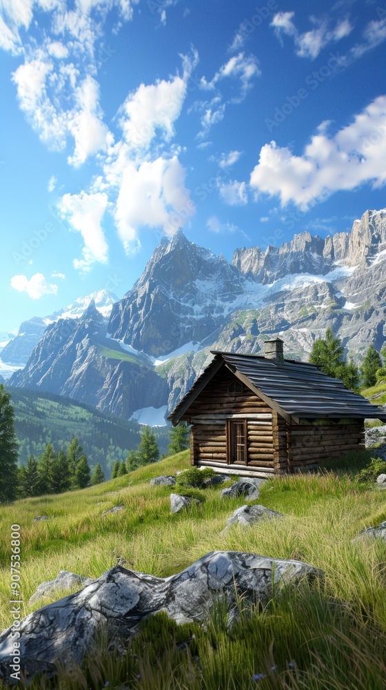 Wooden cabin nestled in the mountains. Wooden cabin nestled in the mountains.