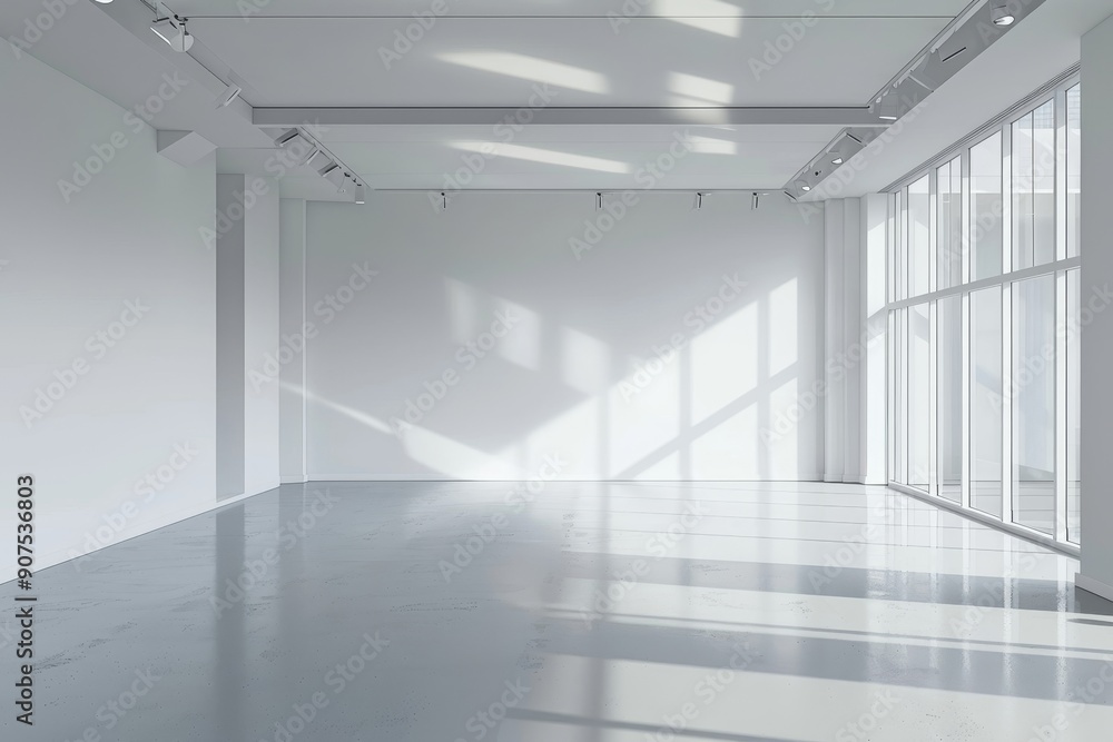 White open space office corridor with mock up wall, Generative AI White open space office corridor with mock up wall, Generative AI