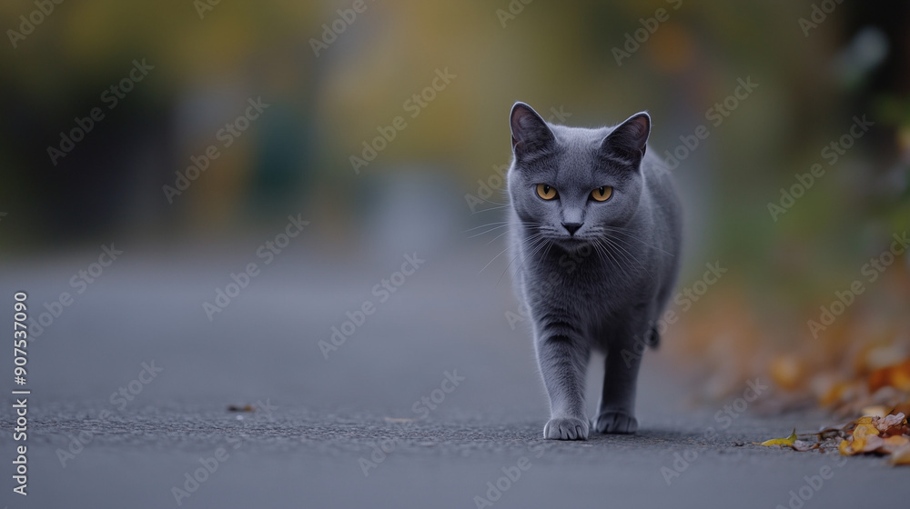 A gray cat found on the road is wandering in search of its owner or a place where it could find shelter. A gray cat found on the road is wandering in search of its owner or a place where it could find shelter.